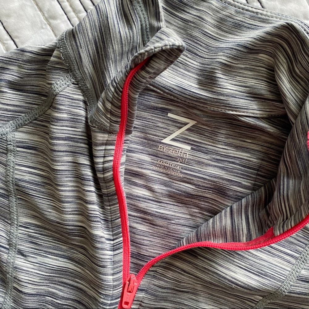 Z by Zella Girl Half Zip Pullover in Space Dye Grey and Neon Pink sz 4 - Picture 2 of 4
